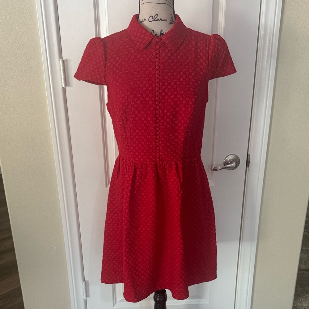 Kensie Red Textured Dot Dress